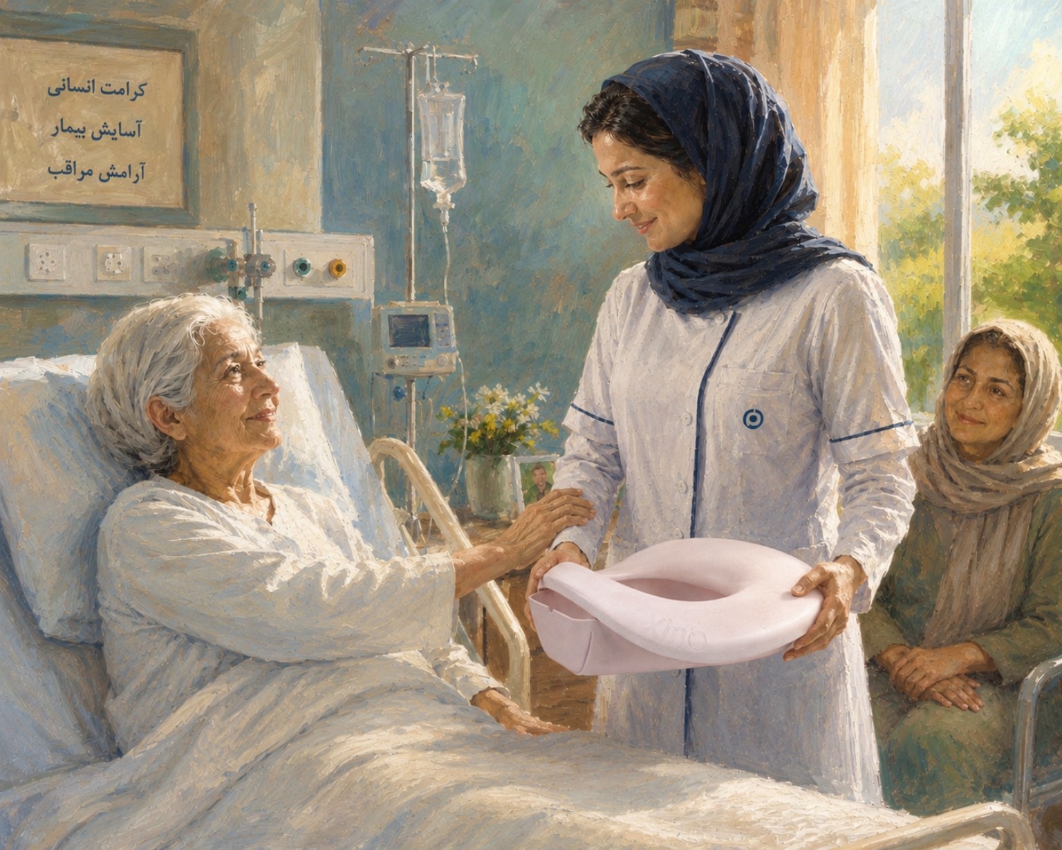 ارائه مفهومی لگن ارگونومیک زینو توسط پرستار به بیمار سالمند